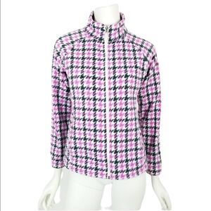 Columbia Girl's Size Large Pink & Black Houndstooth Zip Up Fleece Jacket